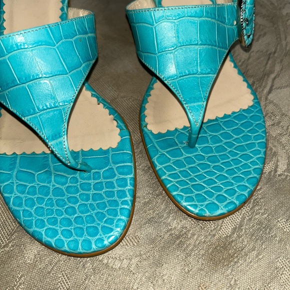 Harold's womens Turquoise 2" embossed print Sandals/Slides Sz 6B Made in italy - Picture 4 of 16